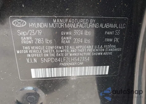 2020 Hyundai Elantra Sel from USA, damaged, VIN 5NPD84LF2LH542354